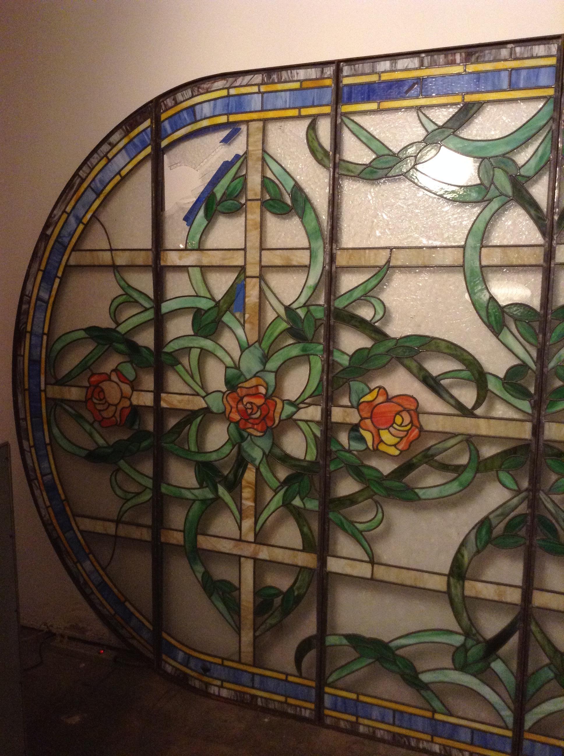 Neoclassical Massive Architectural 1970’s Six Panel Stained Glass Oval Window / Drop Ceiling For Sale