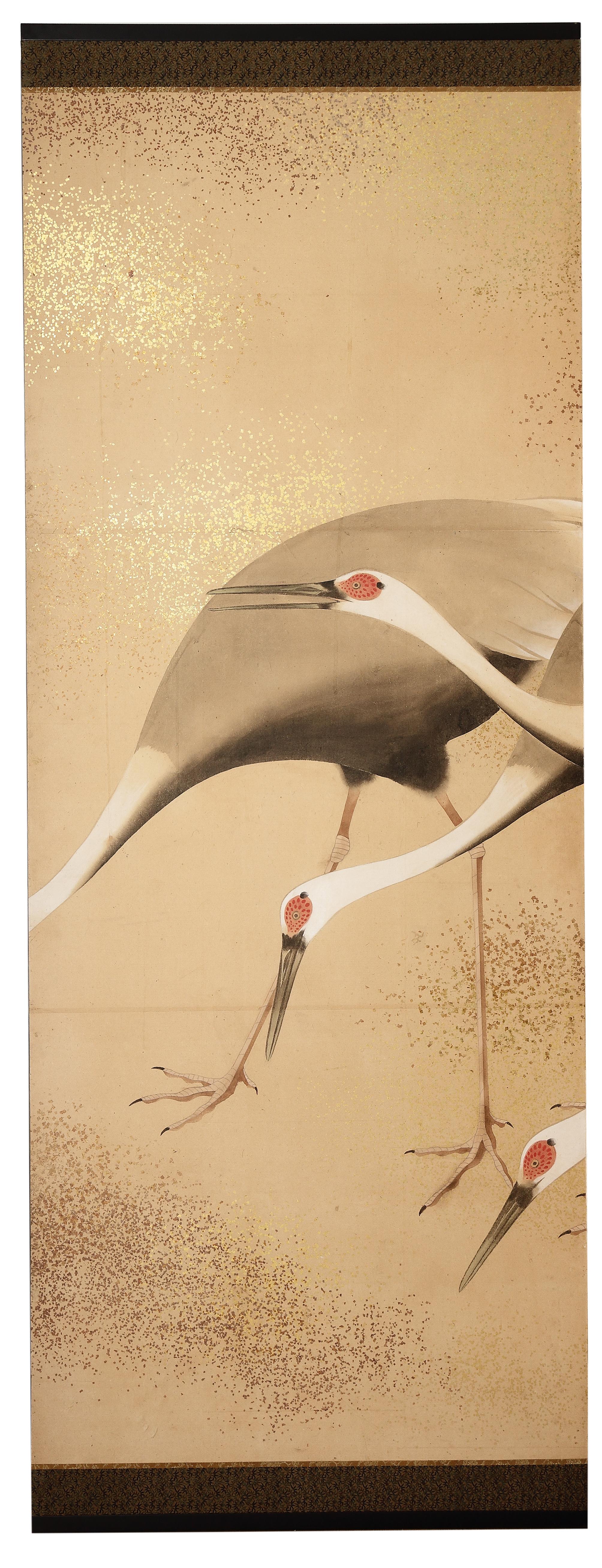 Japanese A Massive Eight Fold ‘Byobu’ Screen with Nine ‘Manchurian’ Cranes For Sale