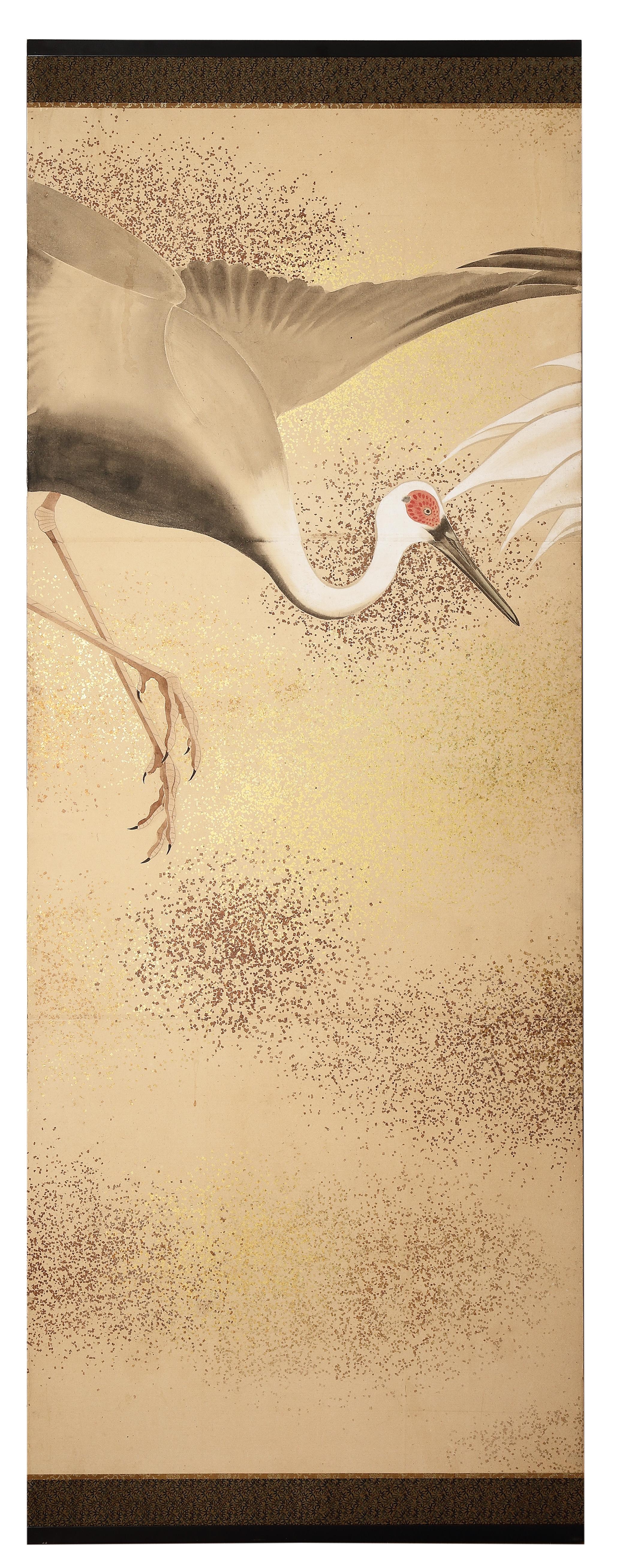 19th Century A Massive Eight Fold ‘Byobu’ Screen with Nine ‘Manchurian’ Cranes For Sale