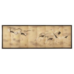 Antique A Massive Eight Fold ‘Byobu’ Screen with Nine ‘Manchurian’ Cranes