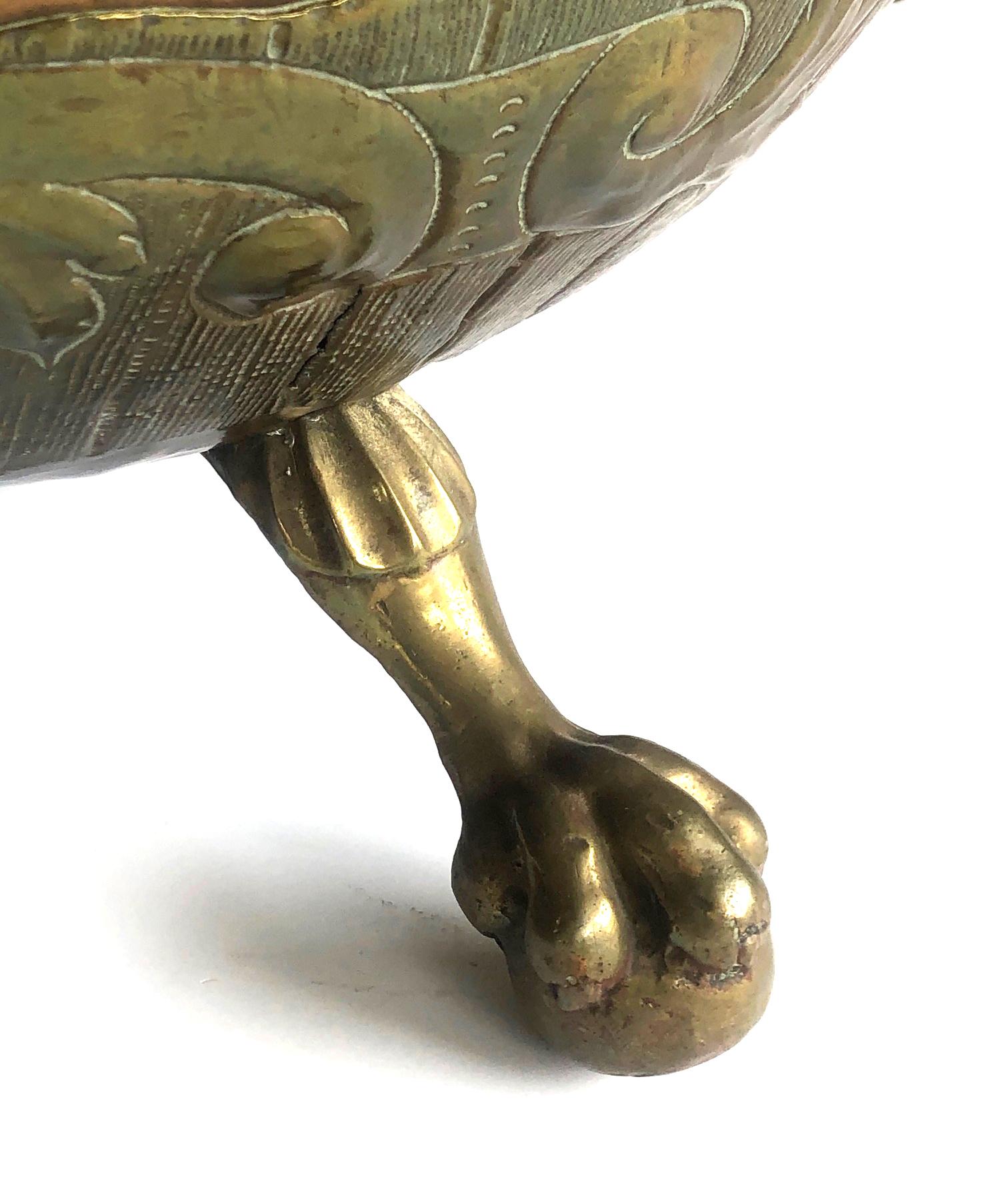 19th Century A Massive English Brass and Copper Log Bin with Armorial Crests