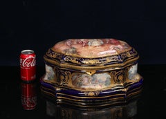 A Massive French Sevres Style Porcelain Dore Bronze Mounted Covered Box, signed