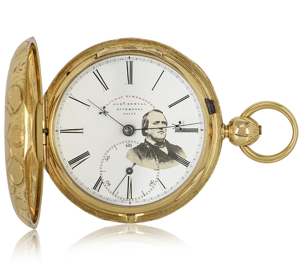 Massive Full Hunter Yellow Gold Keywind Fusee Railway Timepiece Pocket Watch For Sale 1