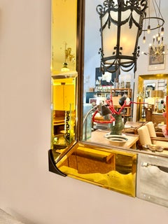 A Massive Italian Mid-Century Citron Yellow Faceted Framed Mirror