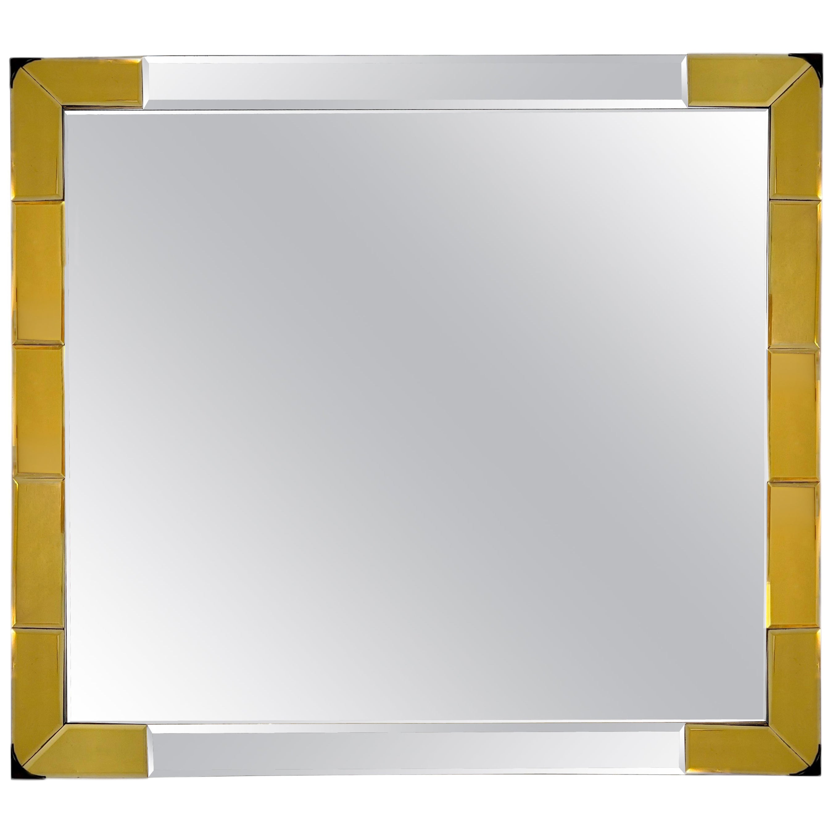 A Massive Italian Mid-Century Citron Yellow Faceted Framed Mirror For Sale