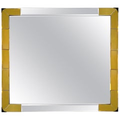 A Massive Italian Mid-Century Citron Yellow Faceted Framed Mirror