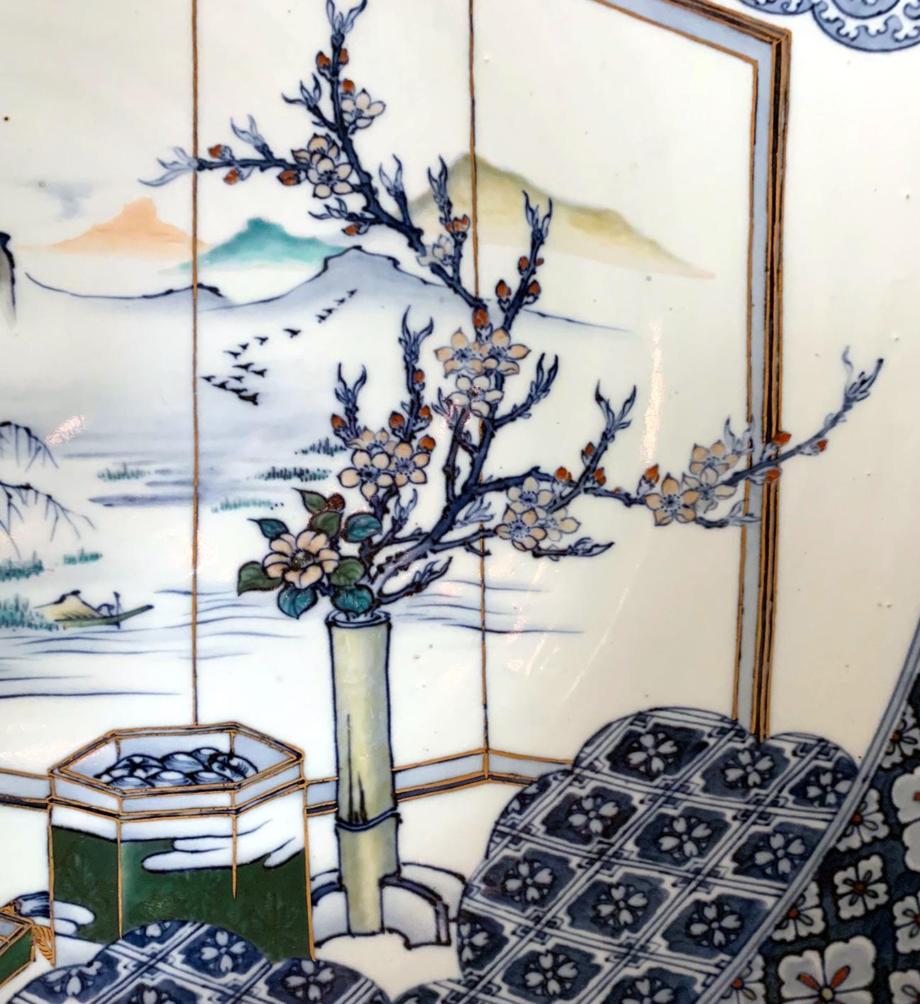 Massive Japanese Arita Presentation Porcelain Plate Meiji Period For Sale 1