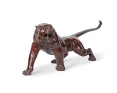 A Massive Japanese Patinated Bronze Sculpture of a Tiger, Meiji Period