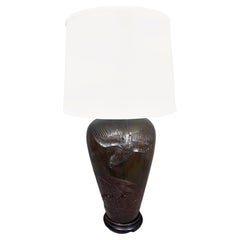 A massive Meiji Era (1868-1912) bronze Japanese vase / lamp with eagle motif