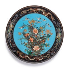 A Pair of Monumental Meiji Period Japanese Cloisonné Enamel Chargers Plates