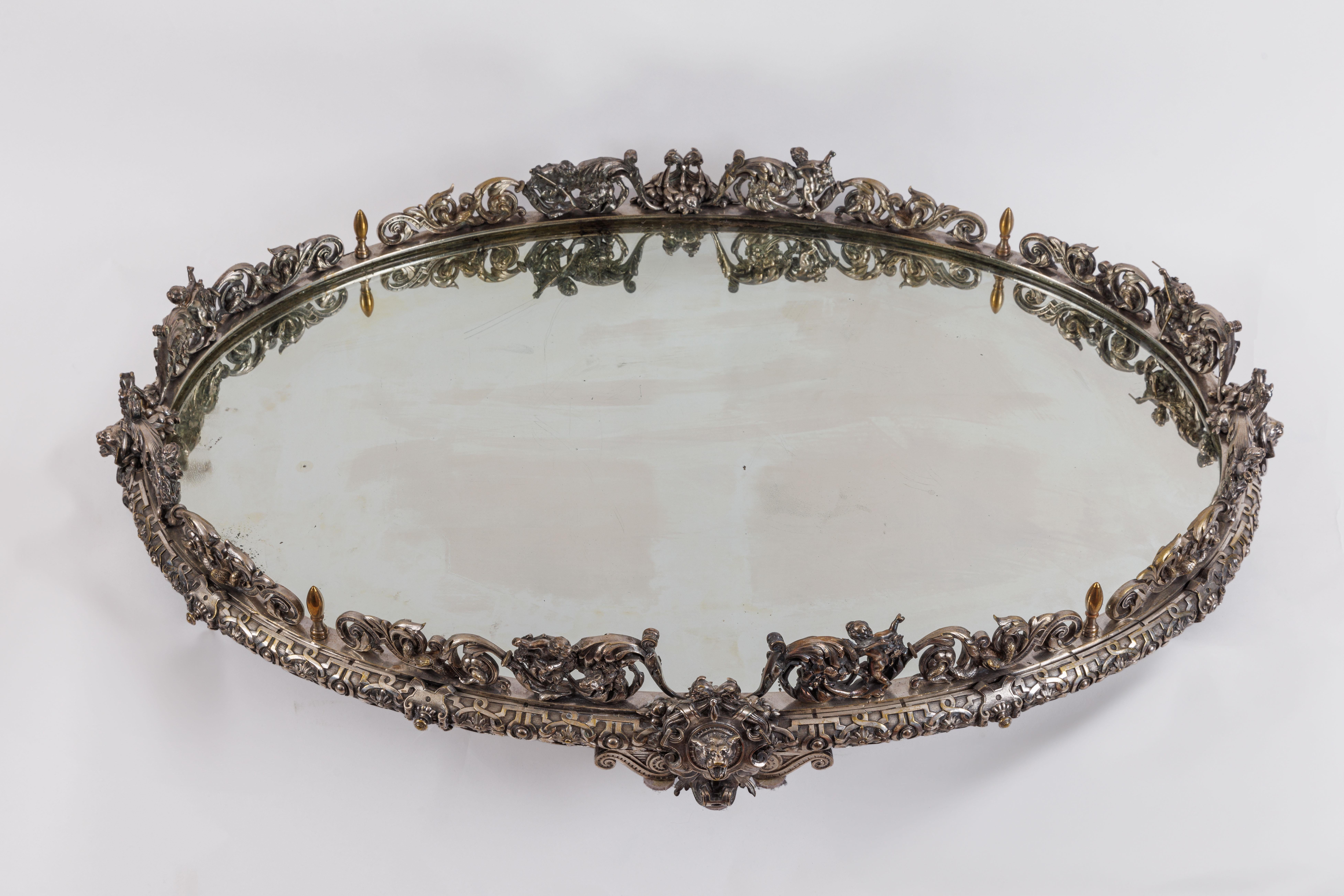 Massive Napoleon III French Silvered Bronze Mirrored Surtout De Table Plateau en vente 4