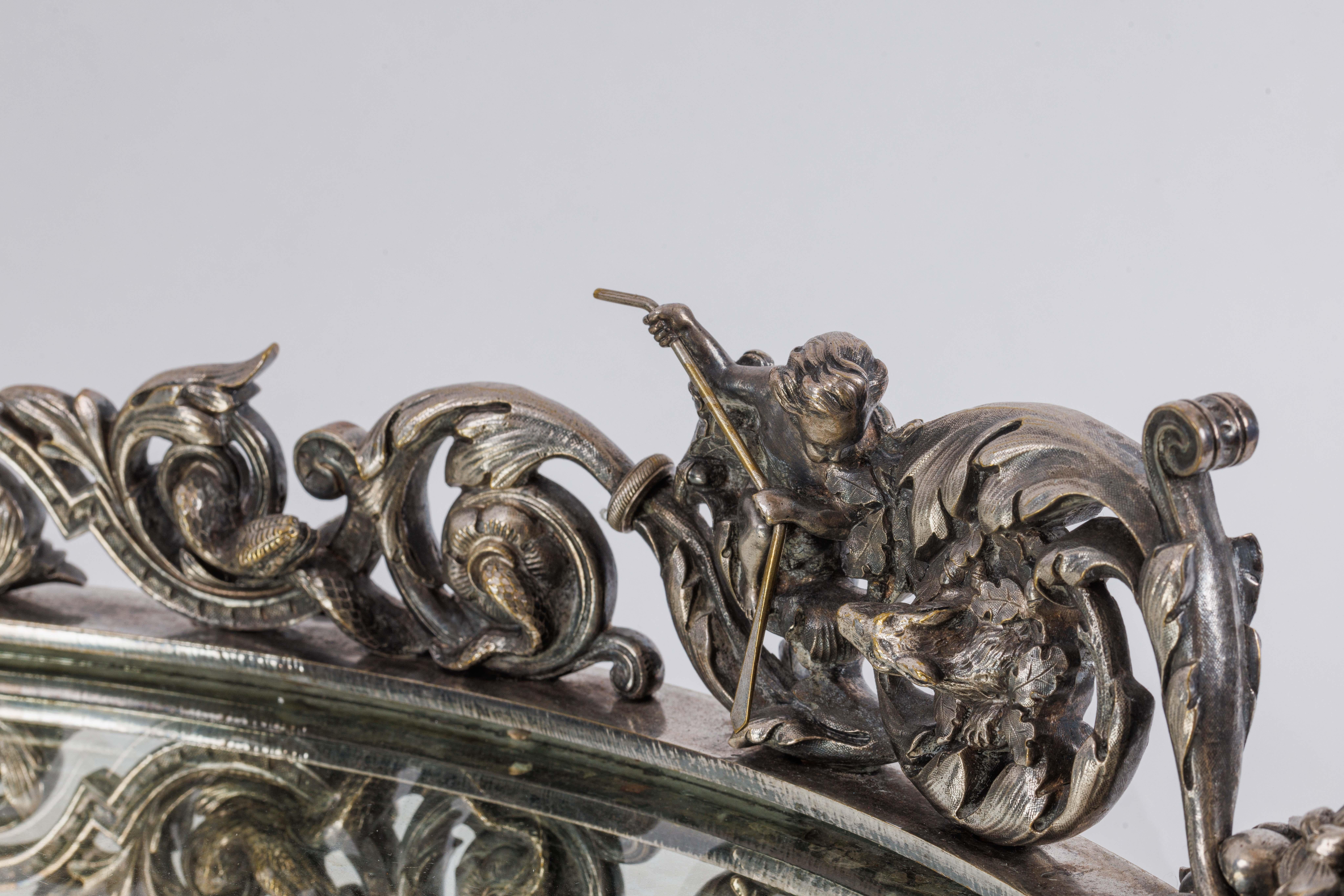 Massive Napoleon III French Silvered Bronze Mirrored Surtout De Table Plateau en vente 5