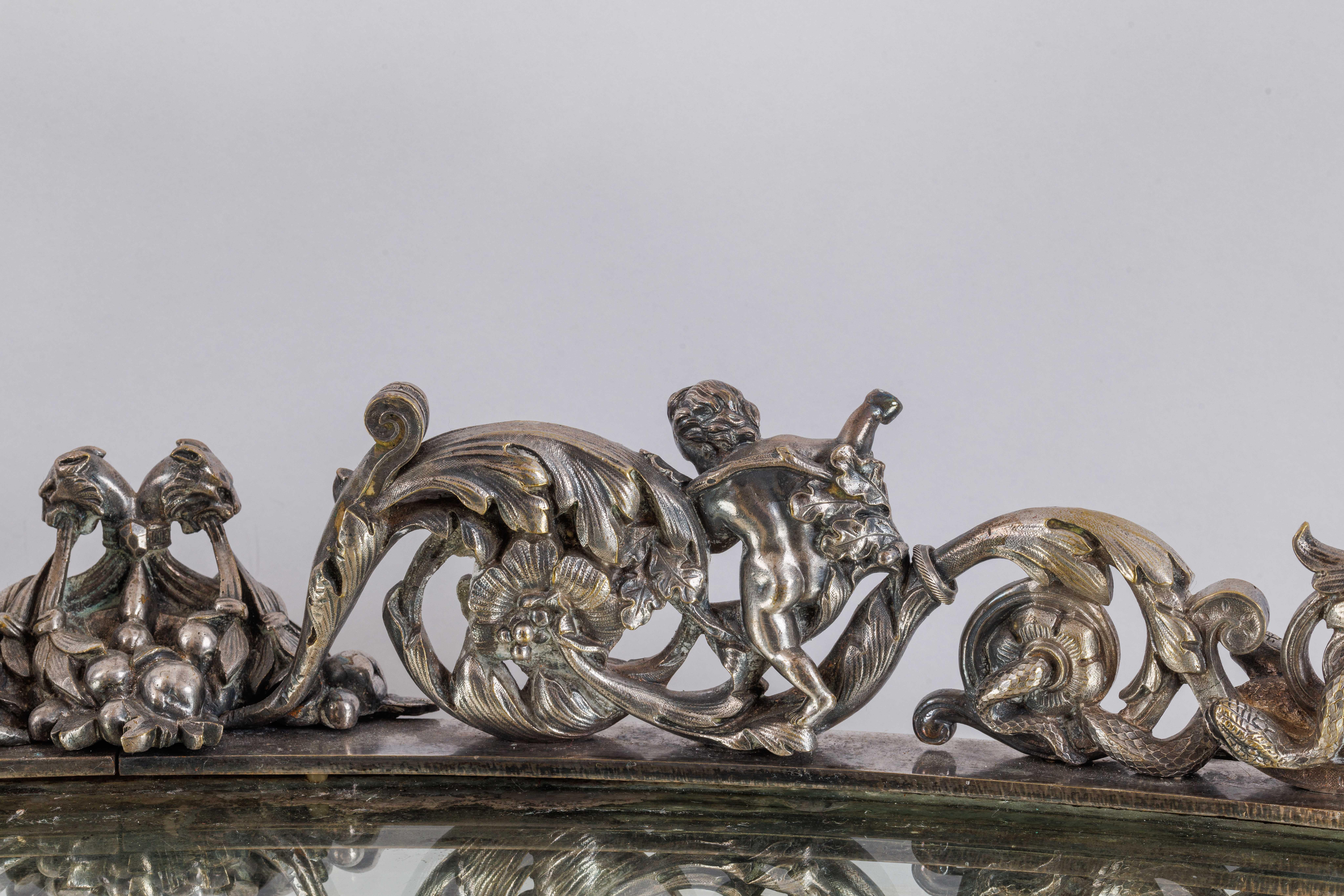 A Massive Napoleon III French Silvered Bronze Mirrored Surtout De Table Plateau For Sale 8