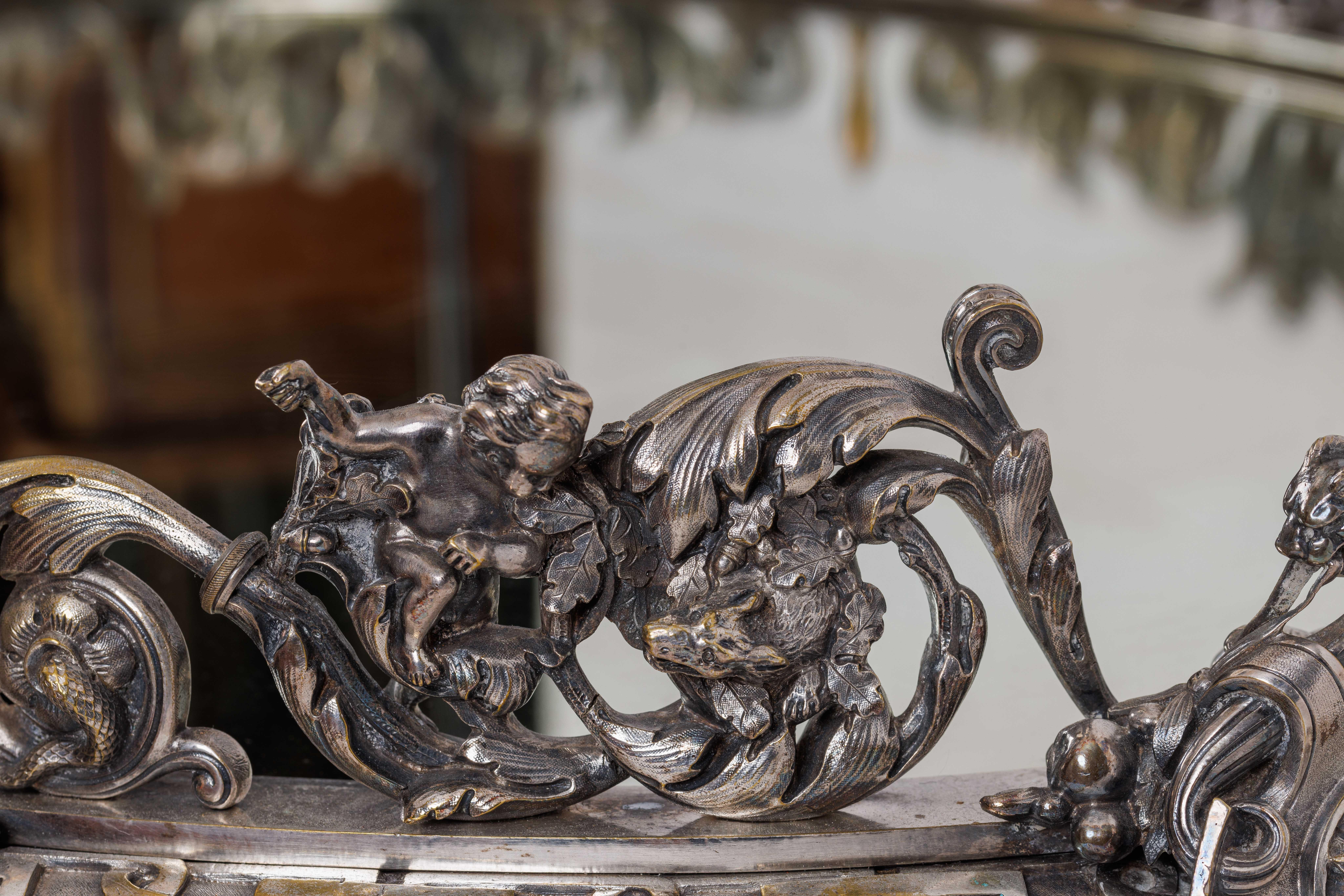 19th Century A Massive Napoleon III French Silvered Bronze Mirrored Surtout De Table Plateau For Sale