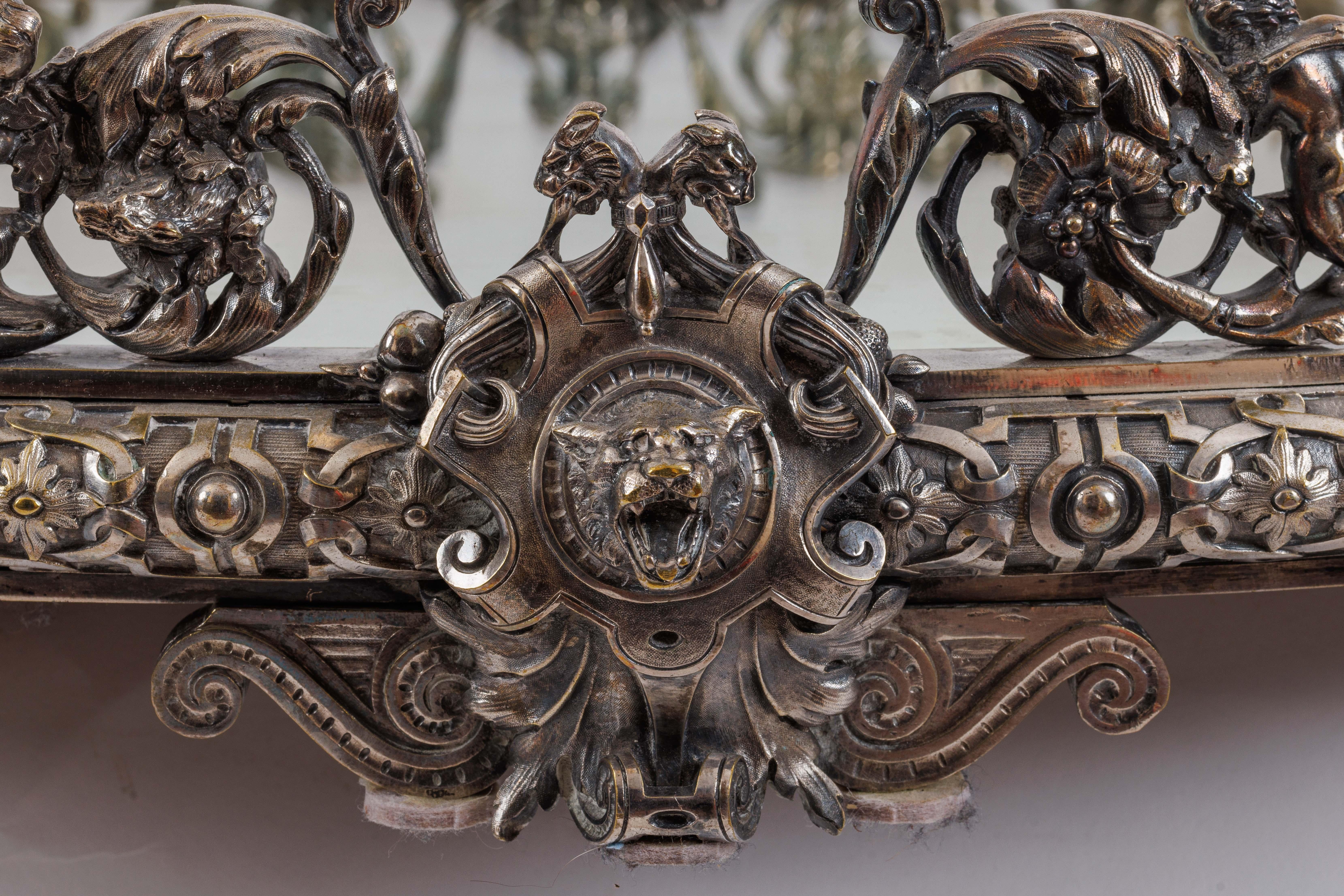Massive Napoleon III French Silvered Bronze Mirrored Surtout De Table Plateau en vente 2