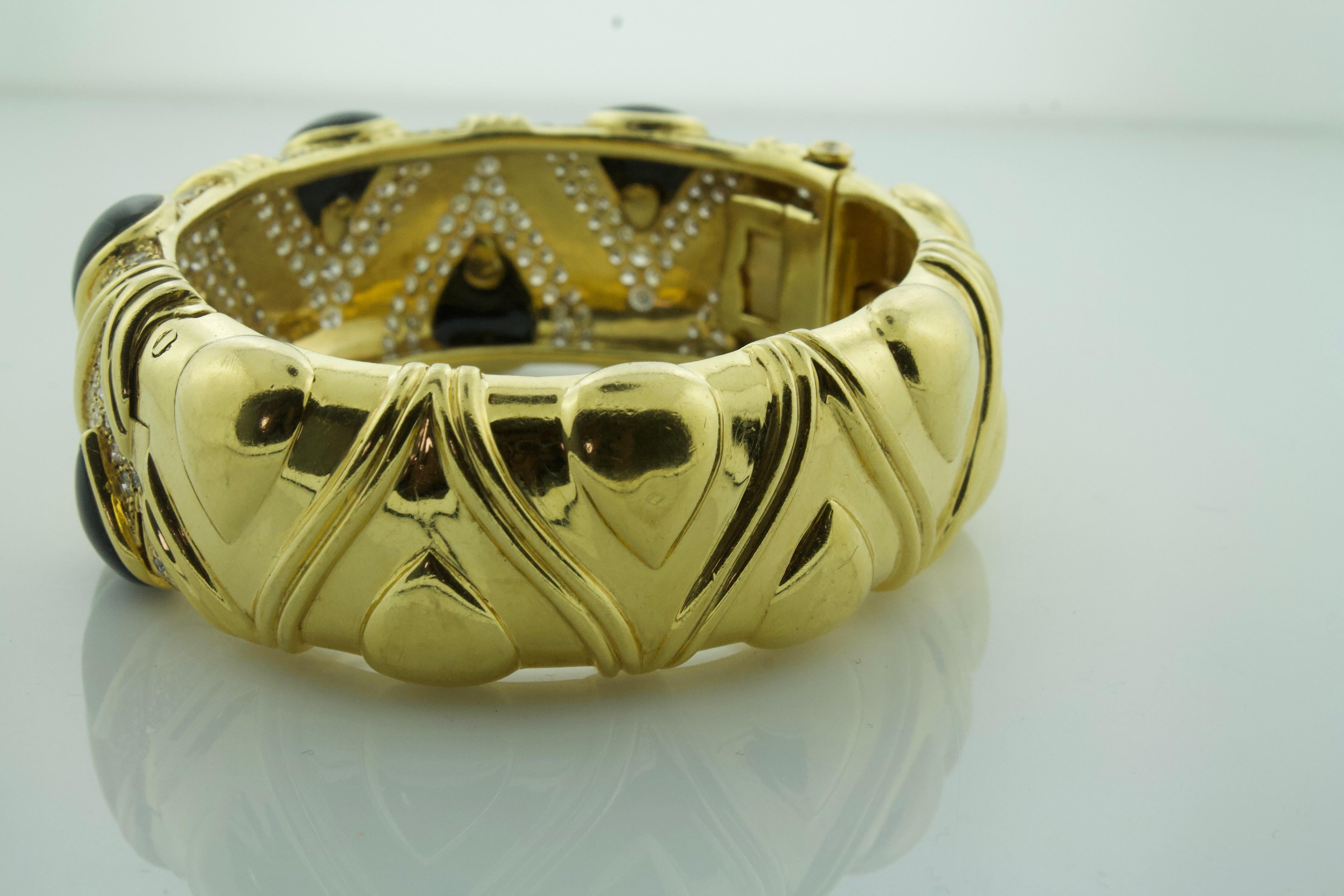 Women's or Men's Massive Onyx and Diamond Bracelet in 18k by Gemlok For Sale
