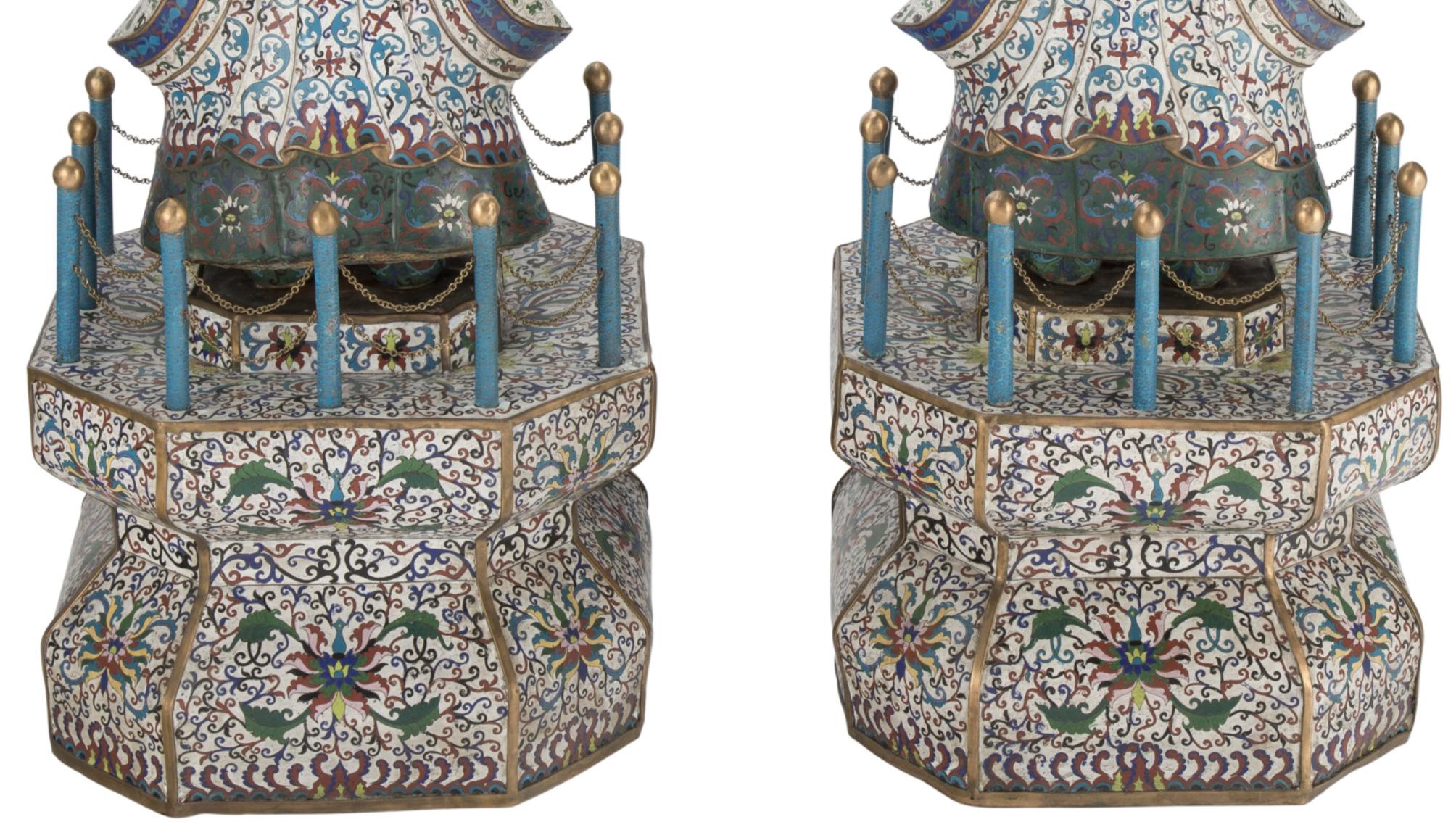Massive Pair of Chinese Cloisonne Enamel Figures of Attendants, Qing Dynasty For Sale 4