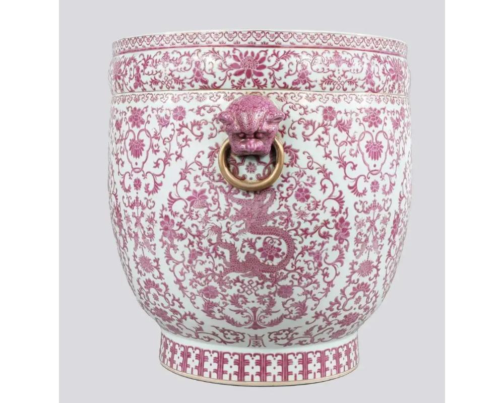 20th Century A Massive Pair of Chinese Pink and White Dragon Porcelain Planters For Sale