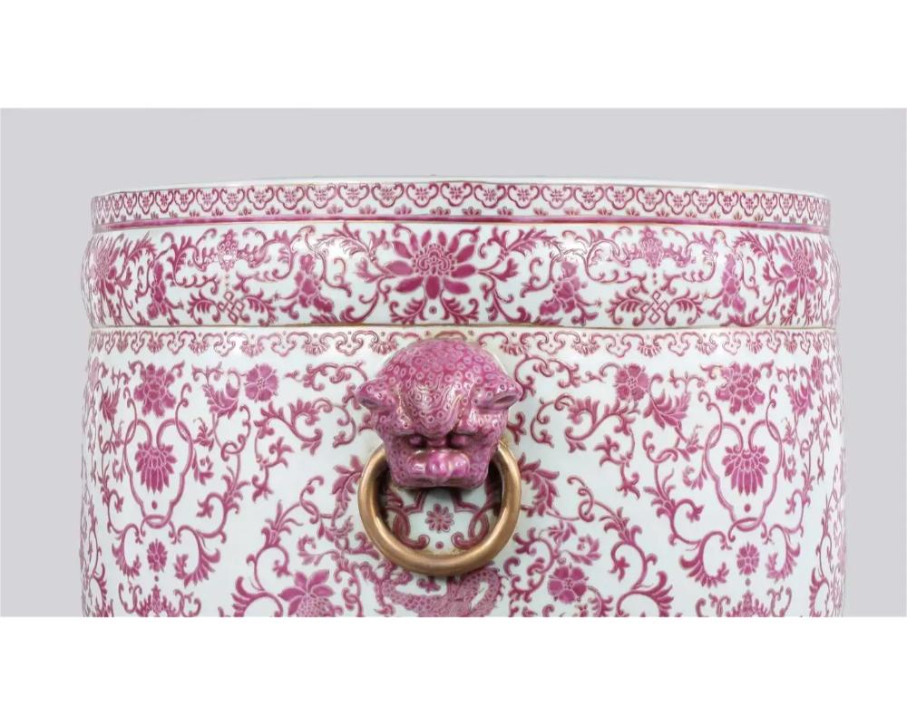 A Massive Pair of Chinese Pink and White Dragon Porcelain Planters For Sale 1