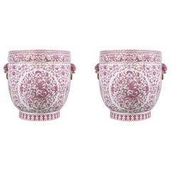 A Massive Pair of Chinese Pink and White Dragon Porcelain Planters, Republic