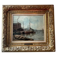 A. Masson “Anvers from the River” Oil Painting. 19th Century, France.