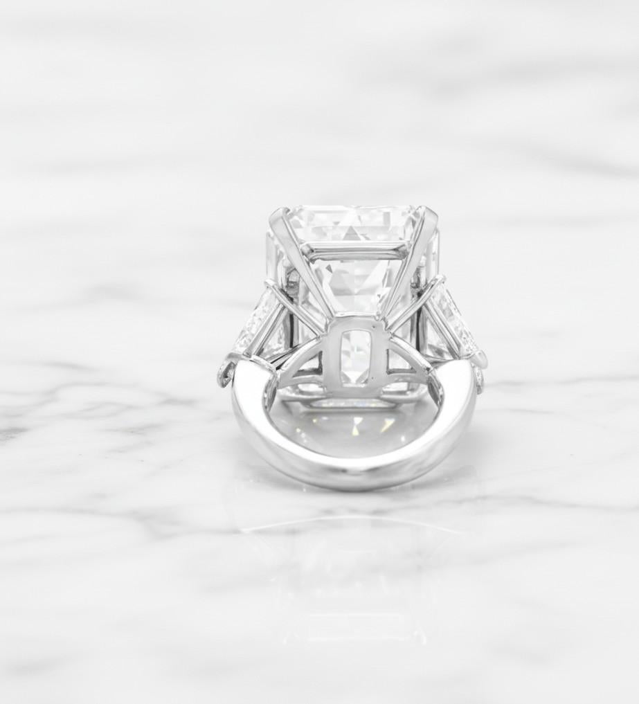 A Masterpiece of Rarity and Radiance 20 carat Flawless Emerald Cut Diamond Ring For Sale 2