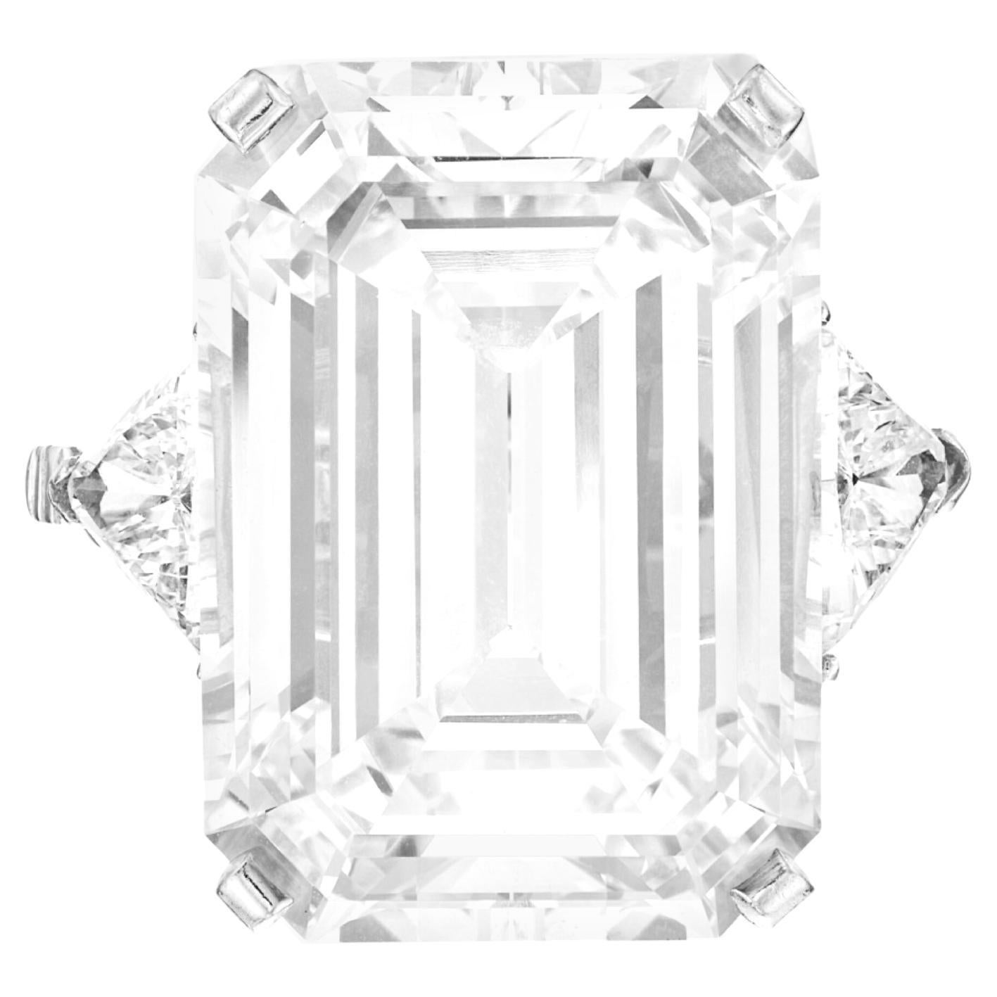 A Masterpiece of Rarity and Radiance 20 carat Flawless Emerald Cut Diamond Ring For Sale