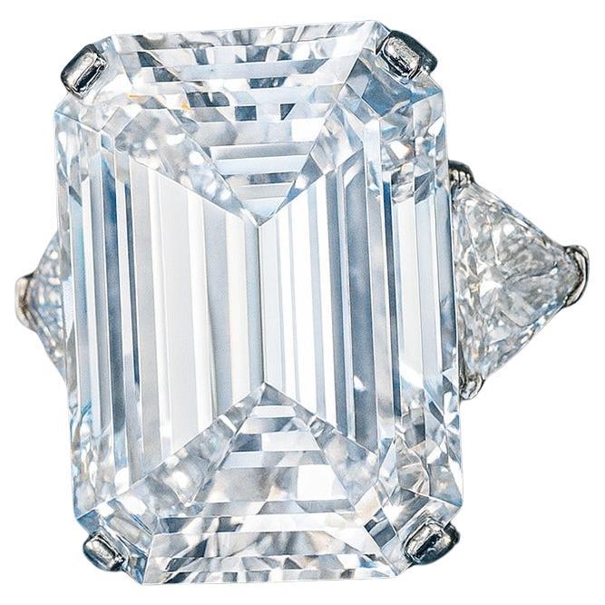 A Masterpiece of Rarity and Radiance 20 carat Flawless Emerald Cut Diamond Ring For Sale