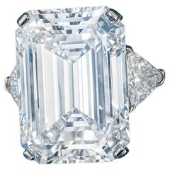 A Masterpiece of Rarity and Radiance 20 carat Flawless Emerald Cut Diamond Ring
