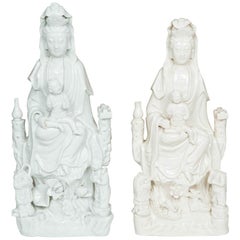A Matced Pair of Chinese Kangxi Blanc de Chine Porcelain Guanyins, 17th C.