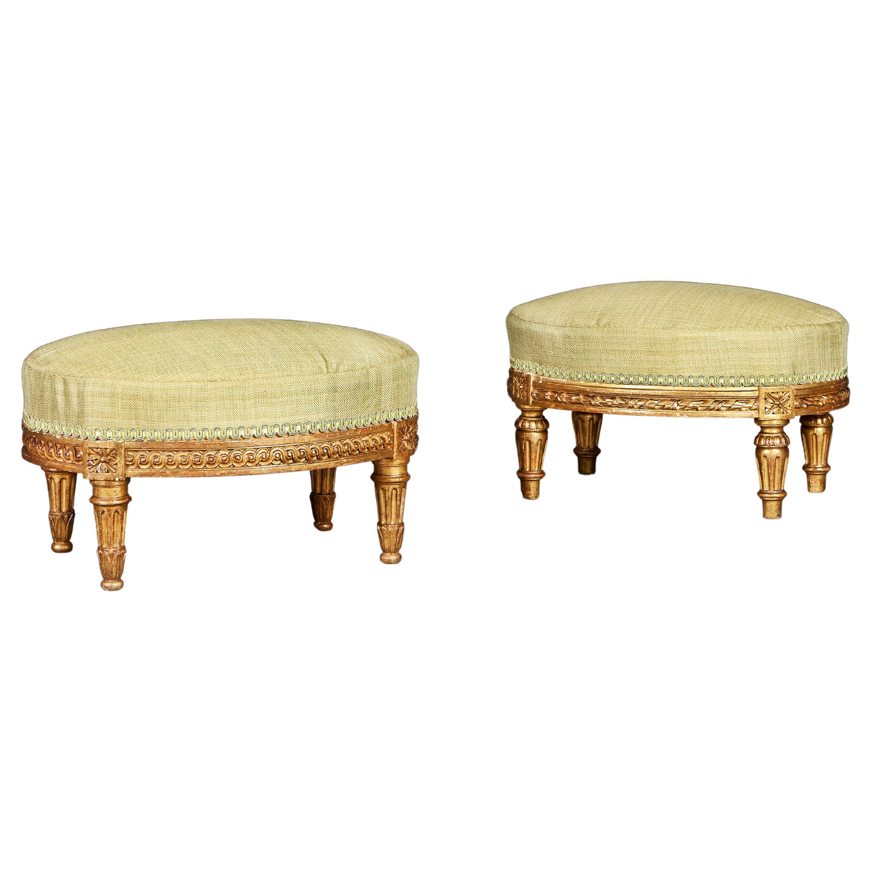 Matched Pair of 18th Century French Giltwood Footstools For Sale