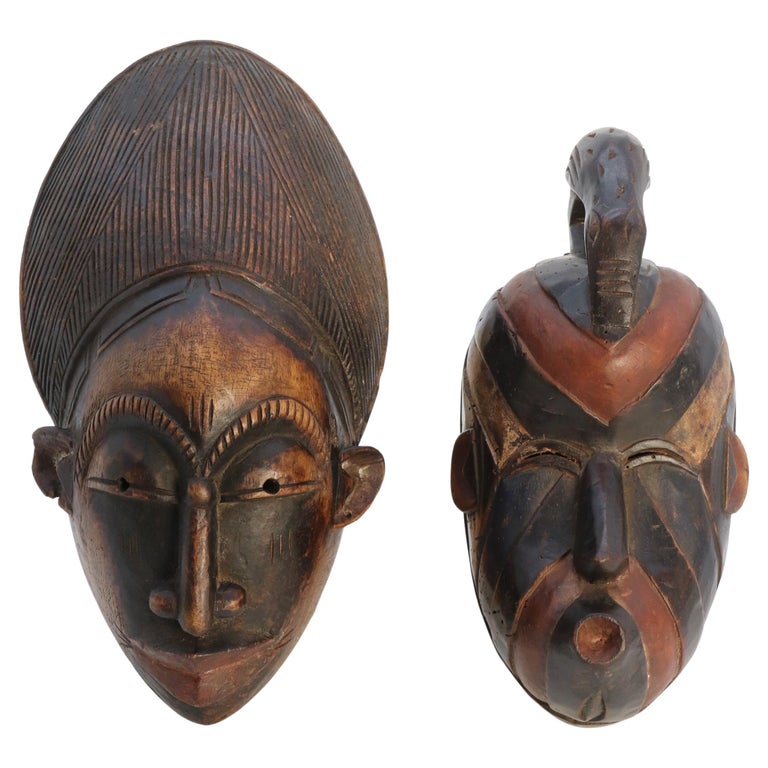 Carved Wood Miniature Baule Bush cow Mask Stand Ivory Coast Early