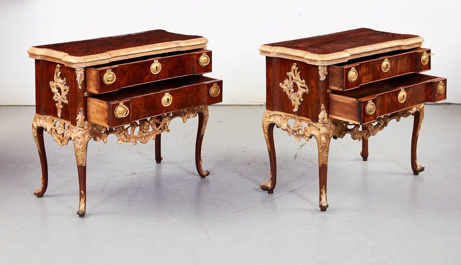 Pair of Altona Walnut and Gilt Commodes In Good Condition In Greenwich, CT