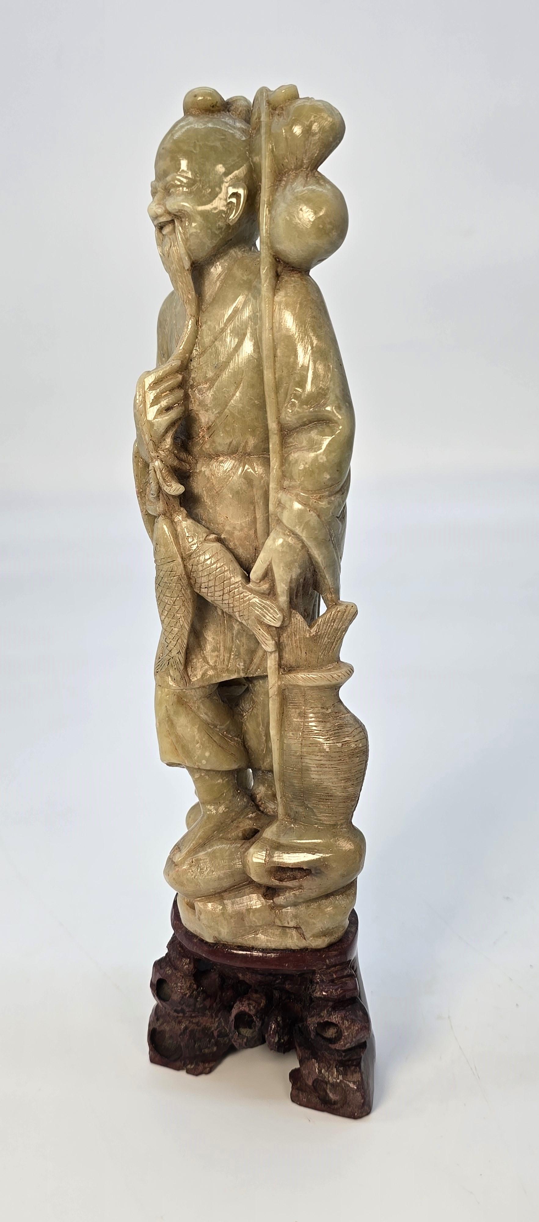 A matched pair of Chinese soapstone hand carved figures circa 1900 For Sale 3