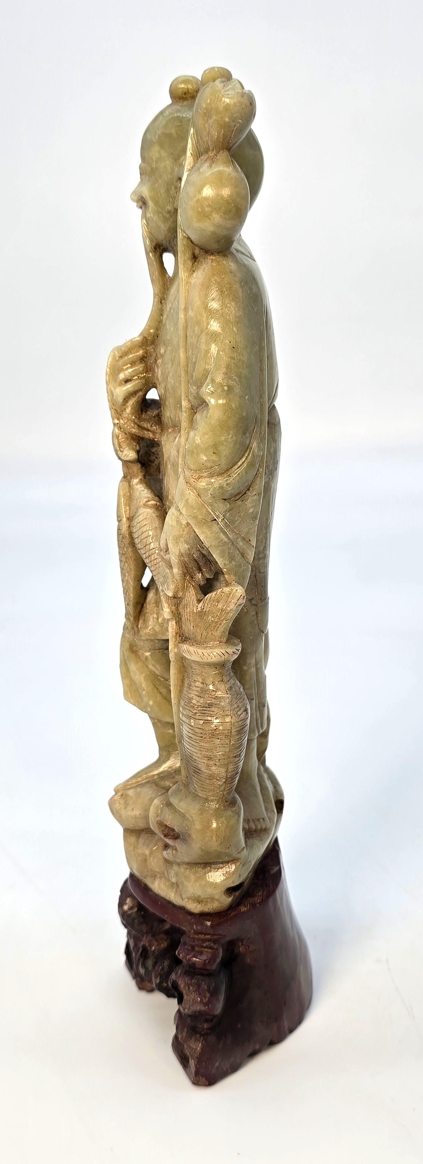 A matched pair of Chinese soapstone hand carved figures circa 1900 For Sale 4