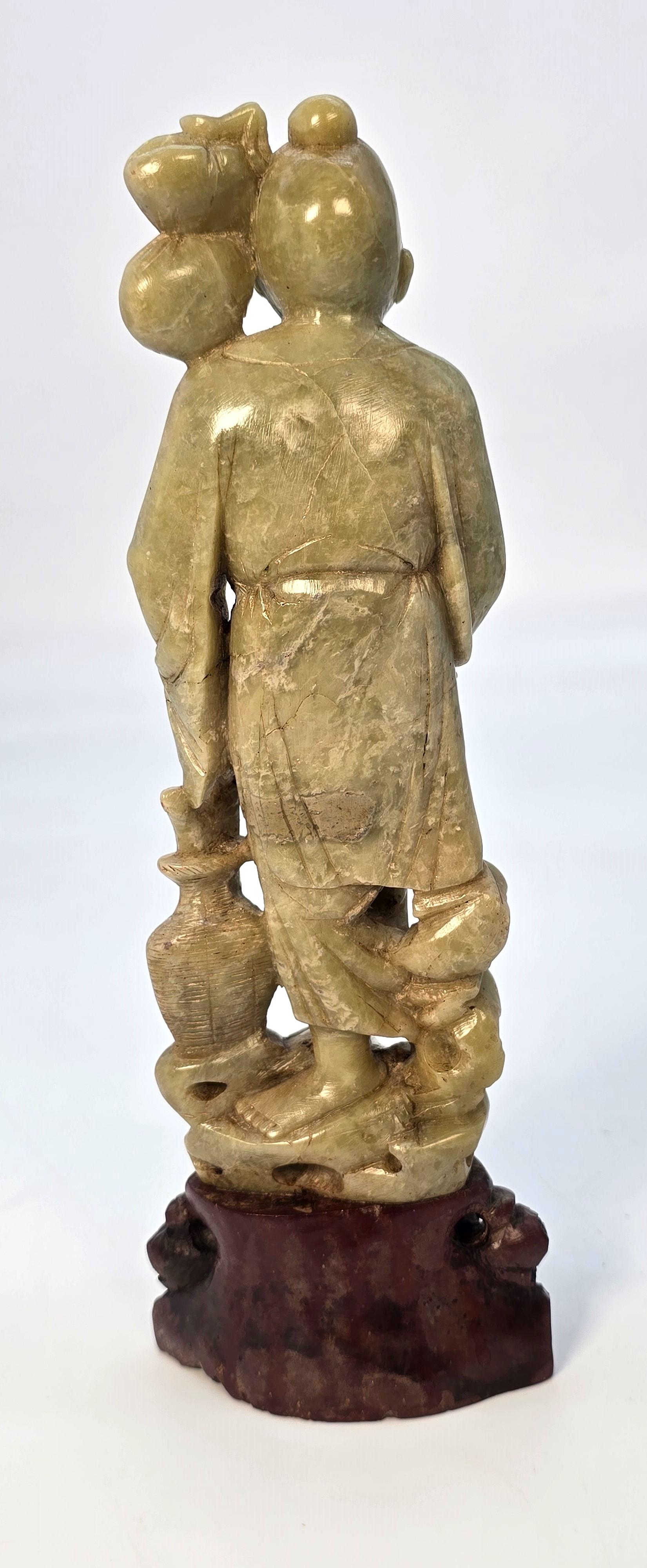 A matched pair of Chinese soapstone hand carved figures circa 1900 For Sale 5