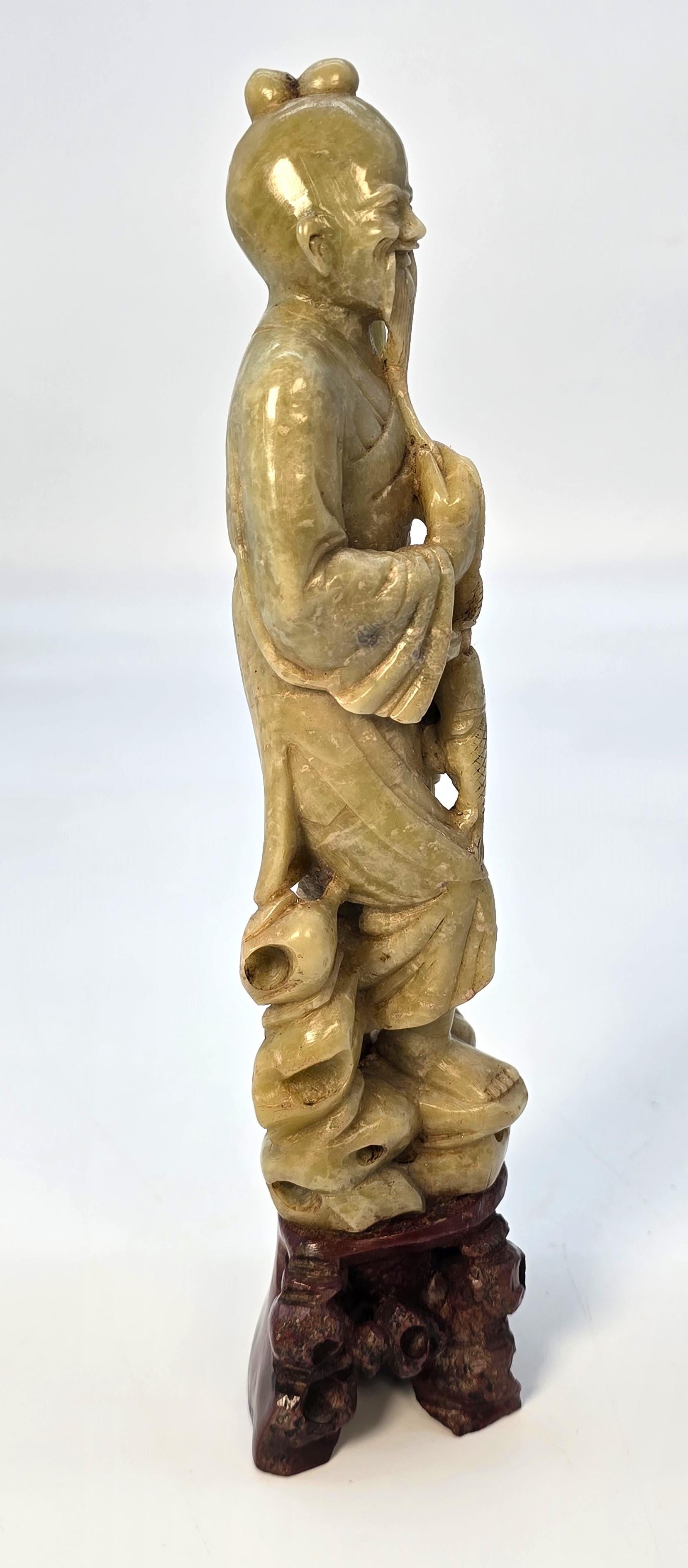 A matched pair of Chinese soapstone hand carved figures circa 1900 For Sale 6