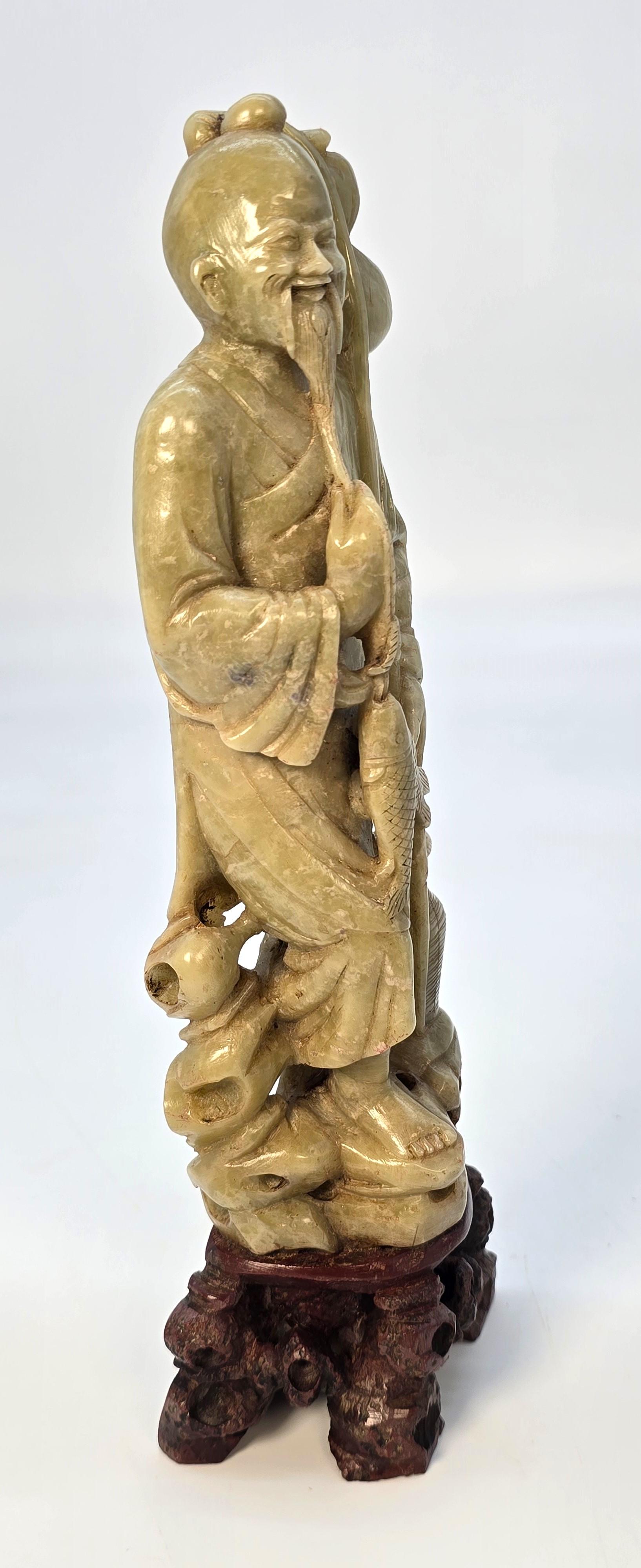 A matched pair of Chinese soapstone hand carved figures circa 1900 For Sale 7