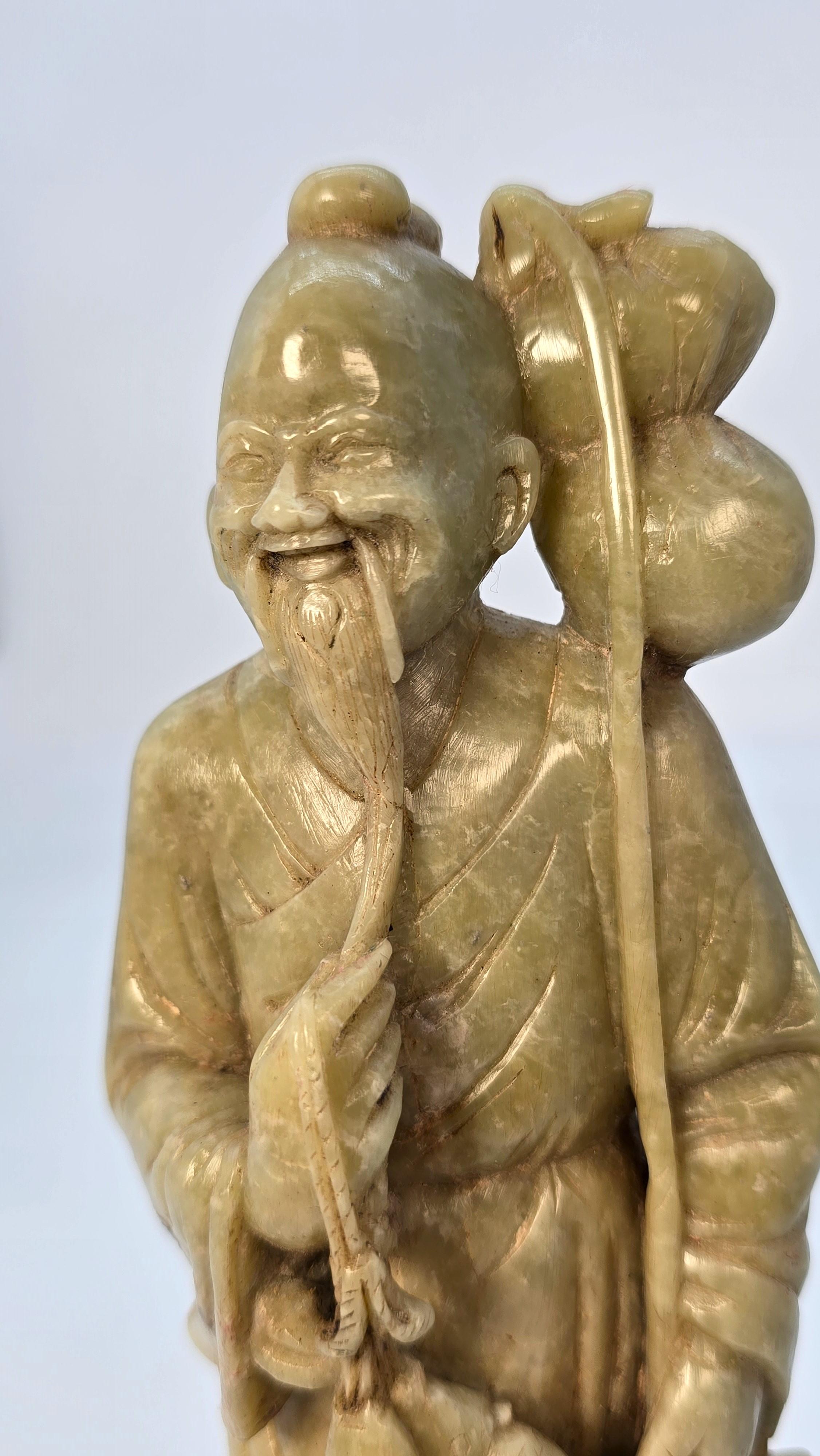 A matched pair of Chinese soapstone hand carved figures circa 1900 For Sale 8