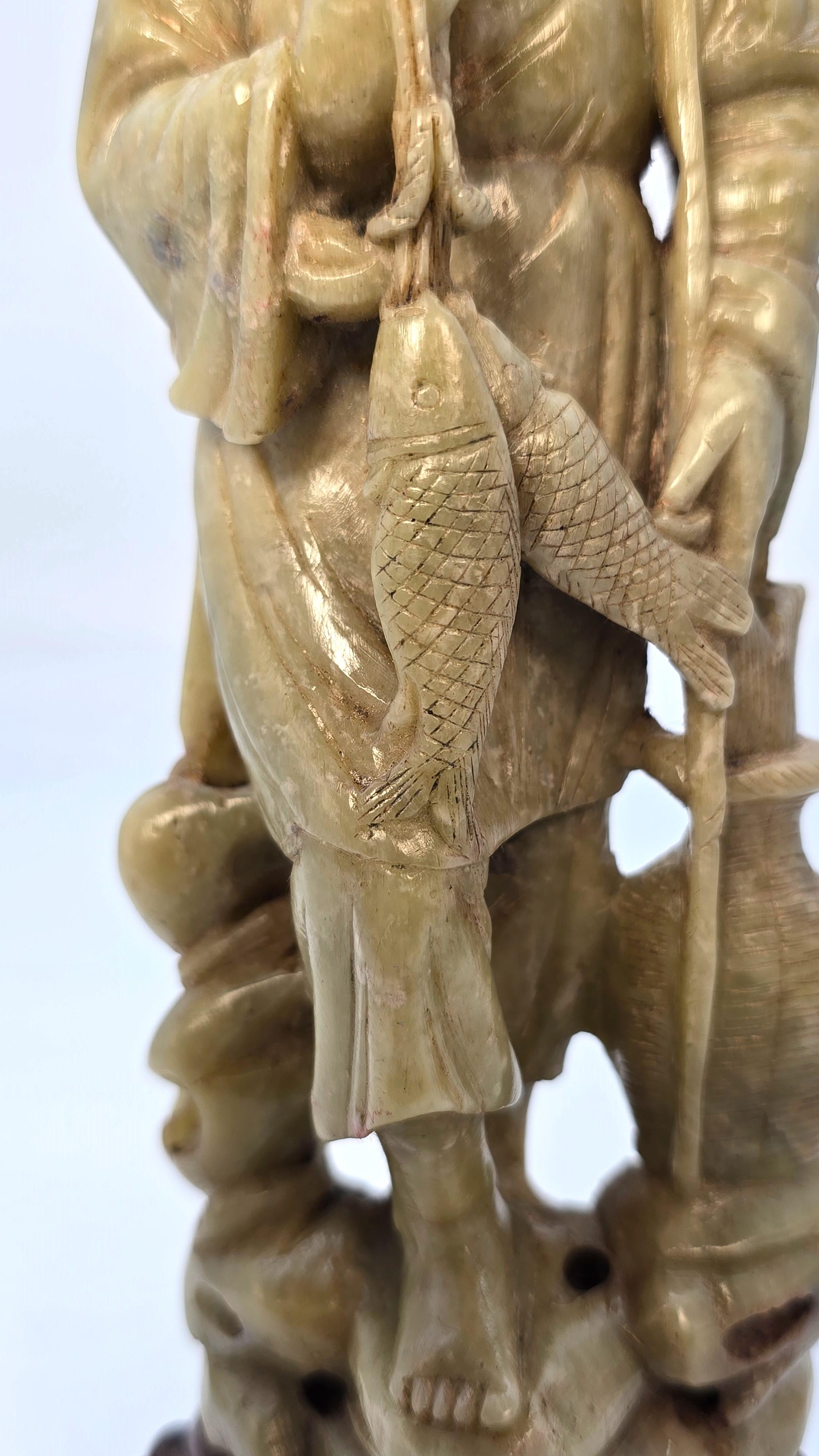 A matched pair of Chinese soapstone hand carved figures circa 1900 For Sale 9