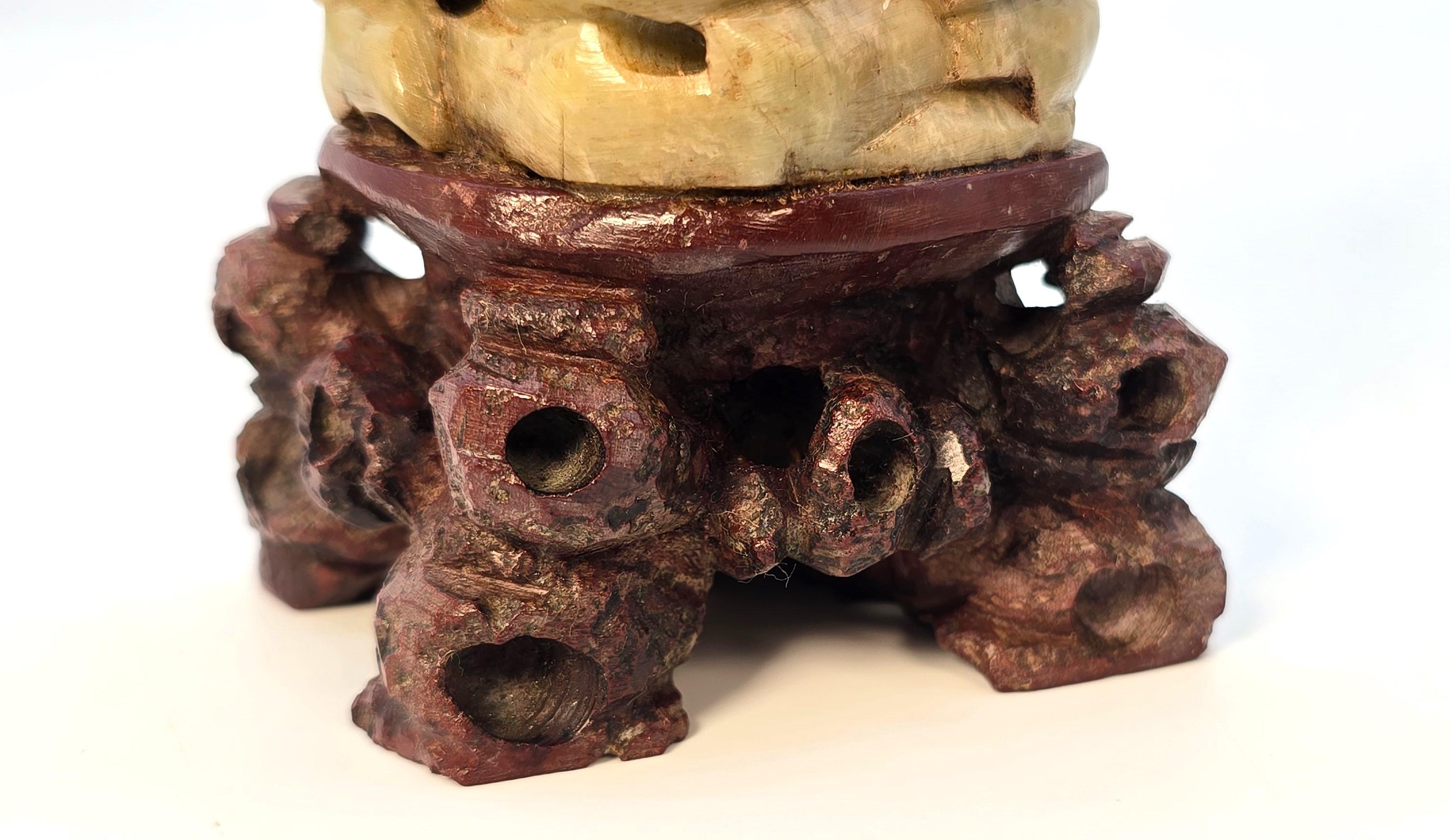 A matched pair of Chinese soapstone hand carved figures circa 1900 For Sale 10