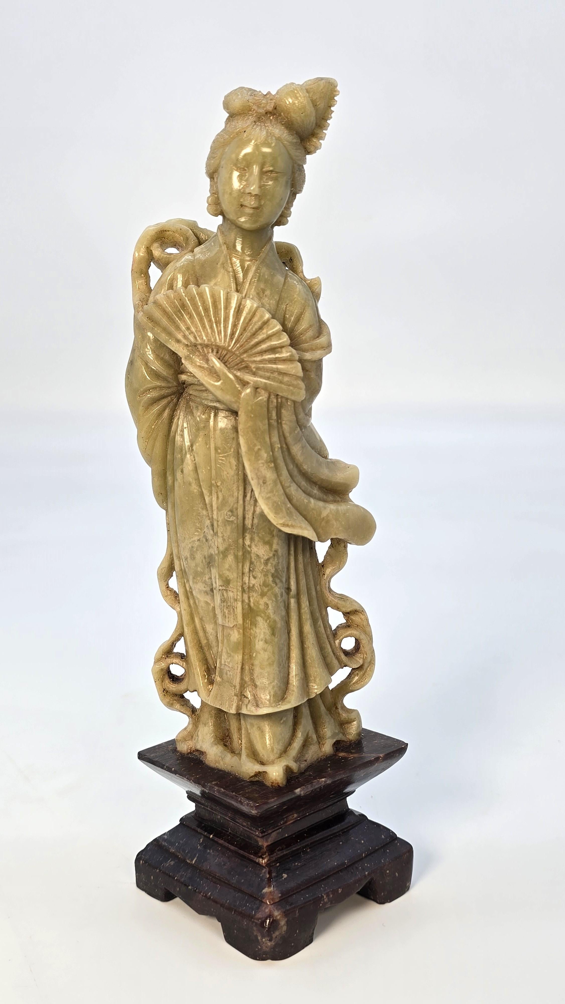 A matched pair of Chinese soapstone hand carved figures circa 1900 For Sale 11