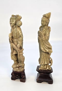A matched pair of Chinese soapstone hand carved figures circa 1900