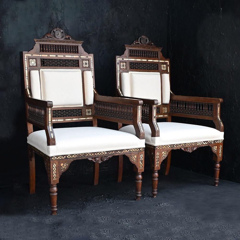 Hand-Crafted A matched pair of early 20th Century Moorish Syrian chairs  