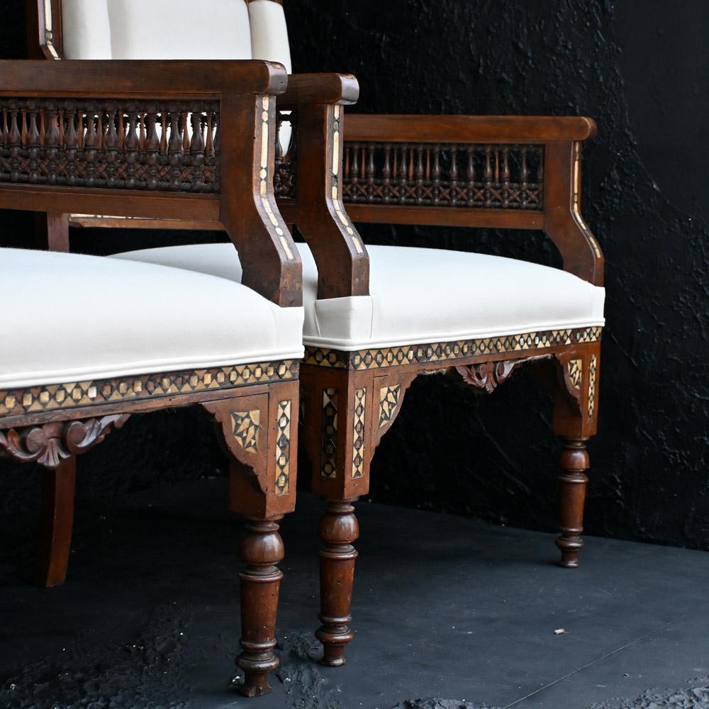 A matched pair of early 20th Century Moorish Syrian chairs   1