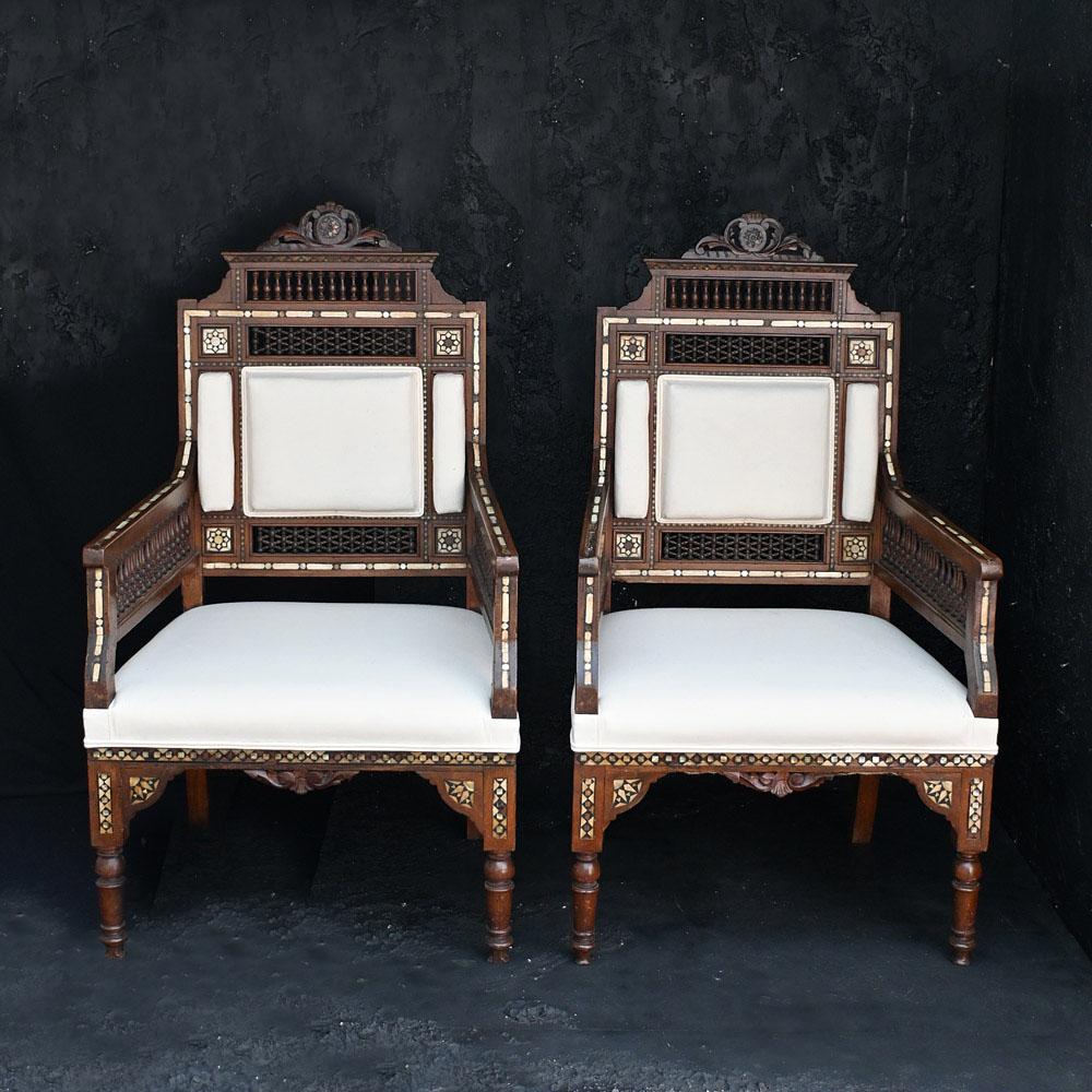 A matched pair of early 20th Century Moorish Syrian chairs   2
