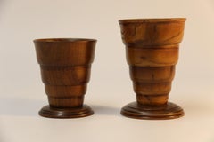 Matched Pair of English Treen Folding Cups Made from Hardwood, circa 1900