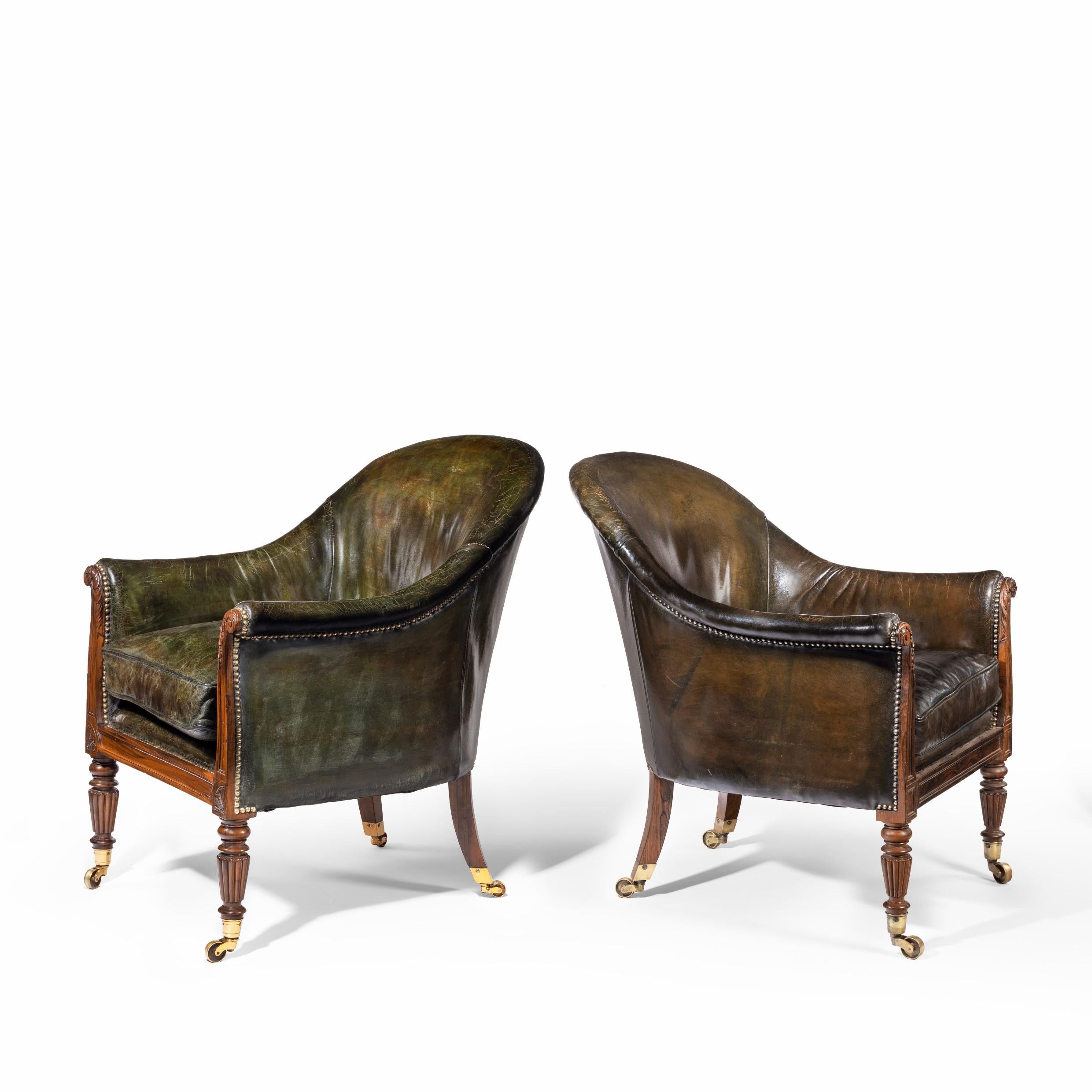 Early 19th Century Matched Pair of Gillows Mahogany Library Chairs