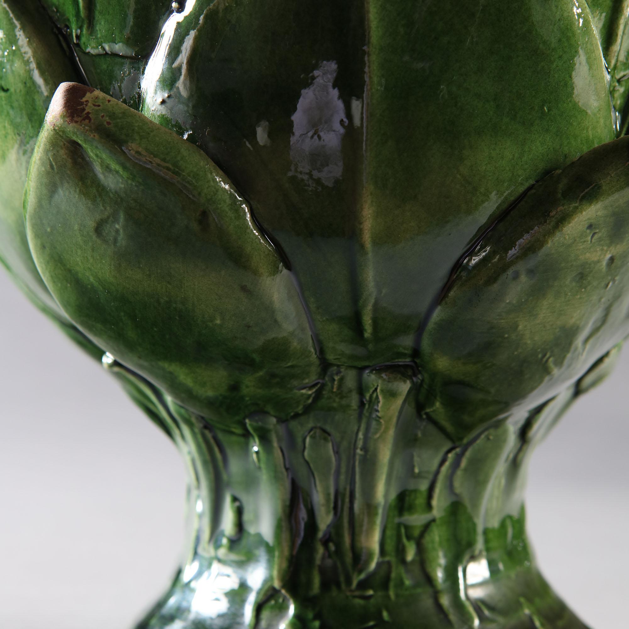Italian Matched Pair of Green Ceramic Artichoke Table Lamps