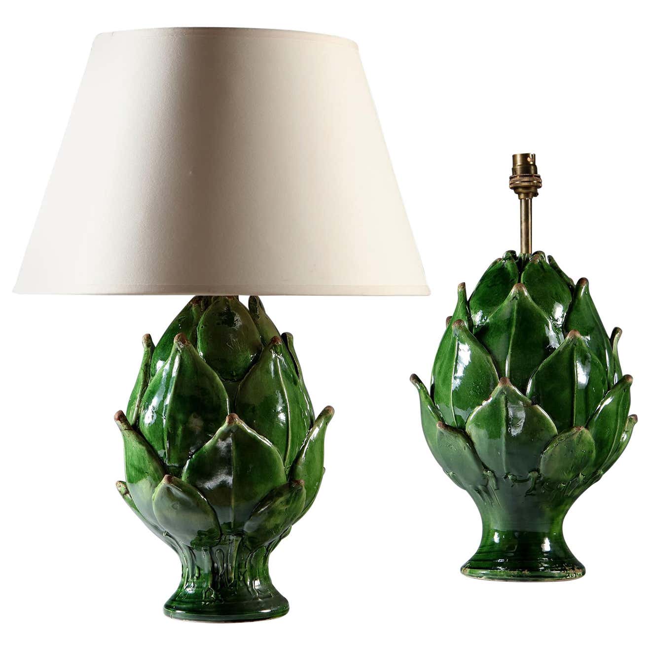 Matched Pair of Green Ceramic Artichoke Table Lamps at 1stDibs ...